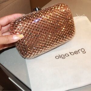 Olga Berg Rose-Gold Crystal Embellished Minaudière Clutch